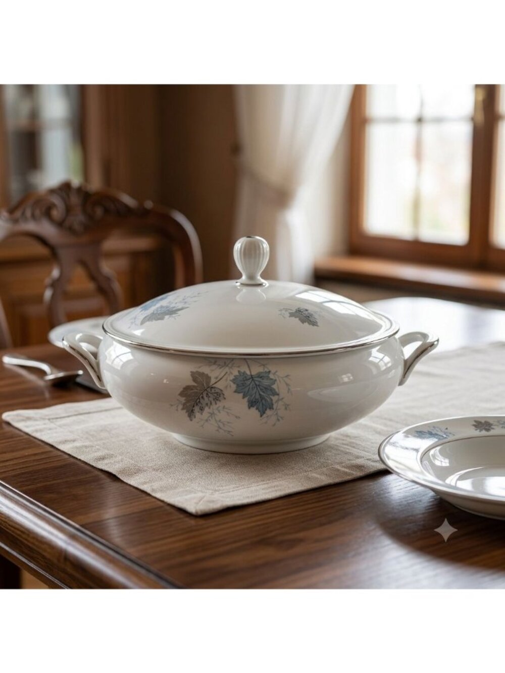 Seltmann Weiden Monika Blue Leaves Covered Serving Dish West Germany Porcelain